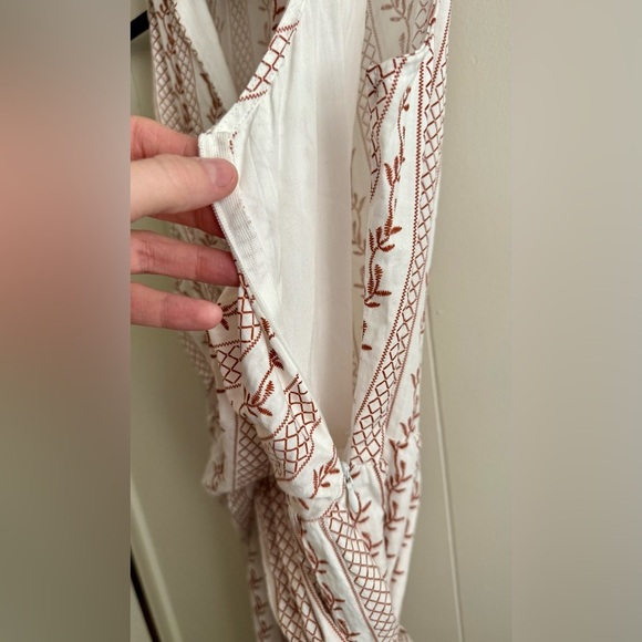 EVERLEIGH BROOKS Cream and Brown Patterned Front Criss Cross Tie Dress Sz M - Picture 6 of 8